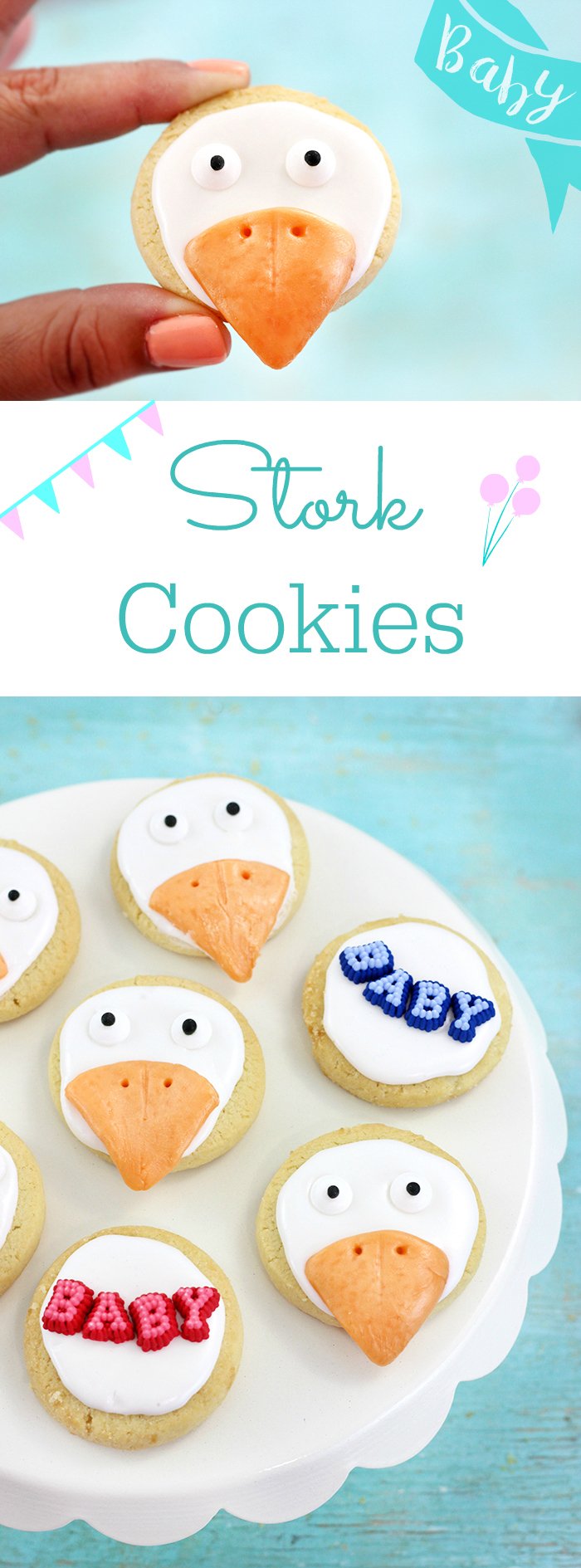 Stork Cookies. So cute! Perfect for celebrating the upcoming STORKS movie or for baby shower treats.