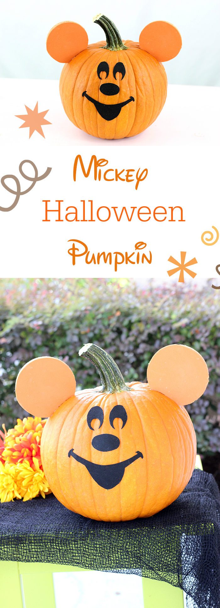 Mickey Halloween Pumpkin. Super easy DIY comes together so easily for Mickey Mouse and Disney fans.