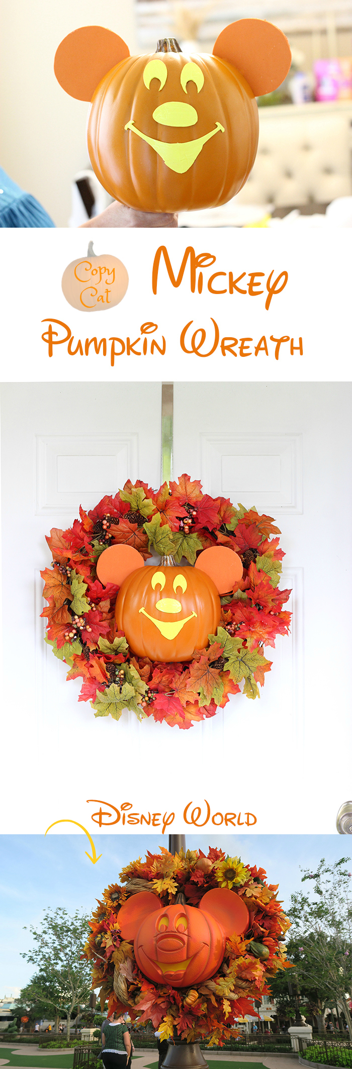 Mickey Halloween Wreath DIY. Copy Cat from Disney World, Mickey's Not So Scary Halloween Party.