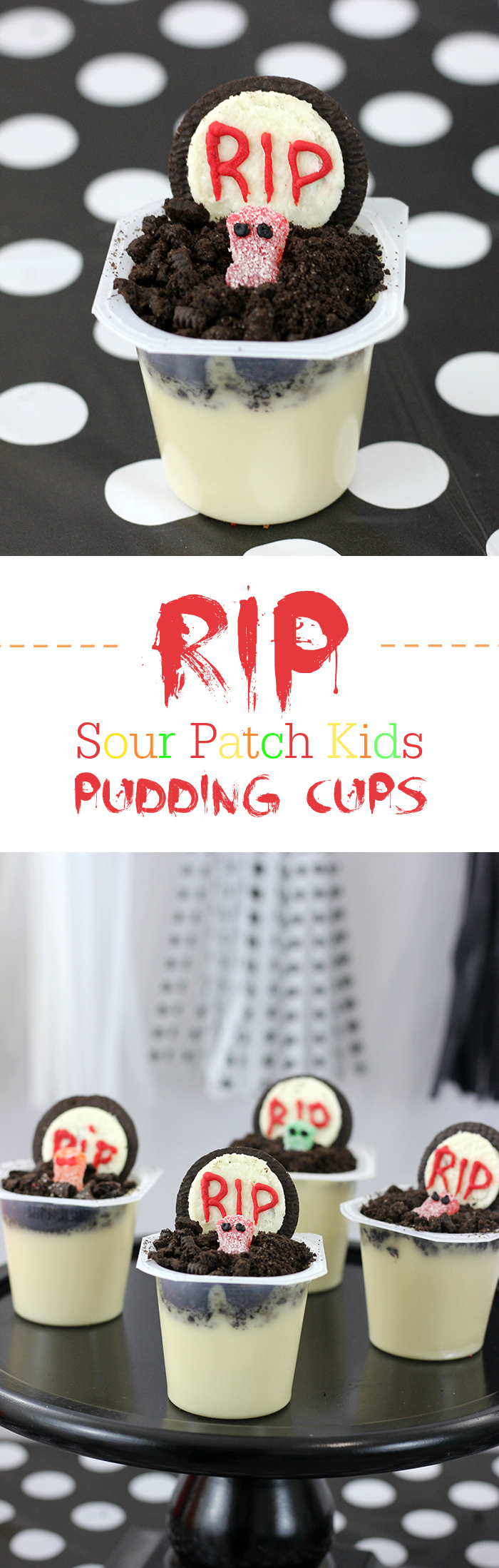 Creepy Halloween Party Treats. From haunted pudding cups, to blood spattered OREO cookies and more. Make Dead Sea Pudding Cups with OREO, Sour Patch Kids and Snack Pack Pudding Cups.