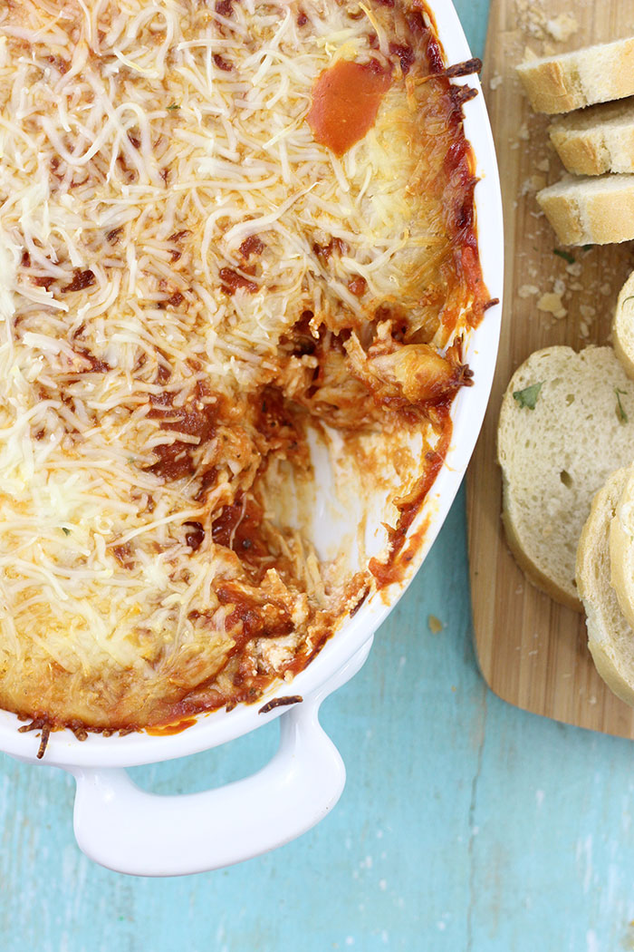 Chicken Parmesan Dip. Click the image to get this cheesy amazingness right now. 