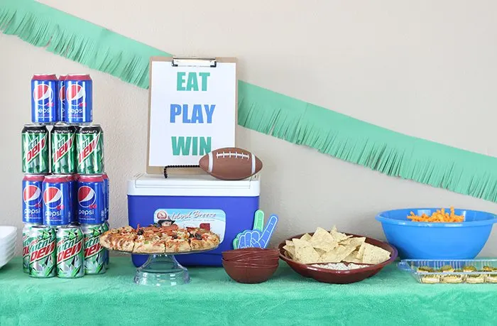 Eat Play Win. Click the image to get budget friendly football party ideas.