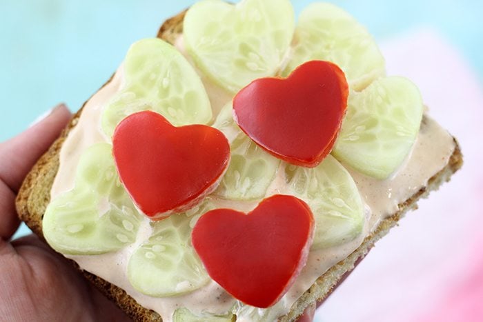 Veggie Toasts! Cookie Cutter Valentine's Day Vegetables