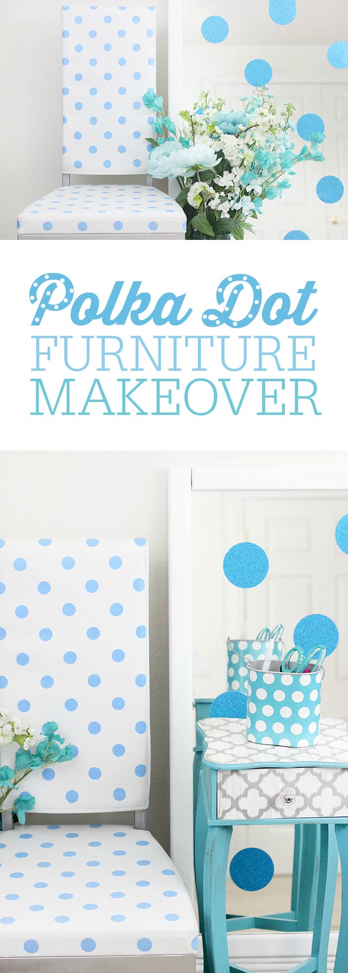Polka Dot Furniture Makeover. Find out how to upcycle furniture in the cutest way. So easy to bring new life to older pieces. 
