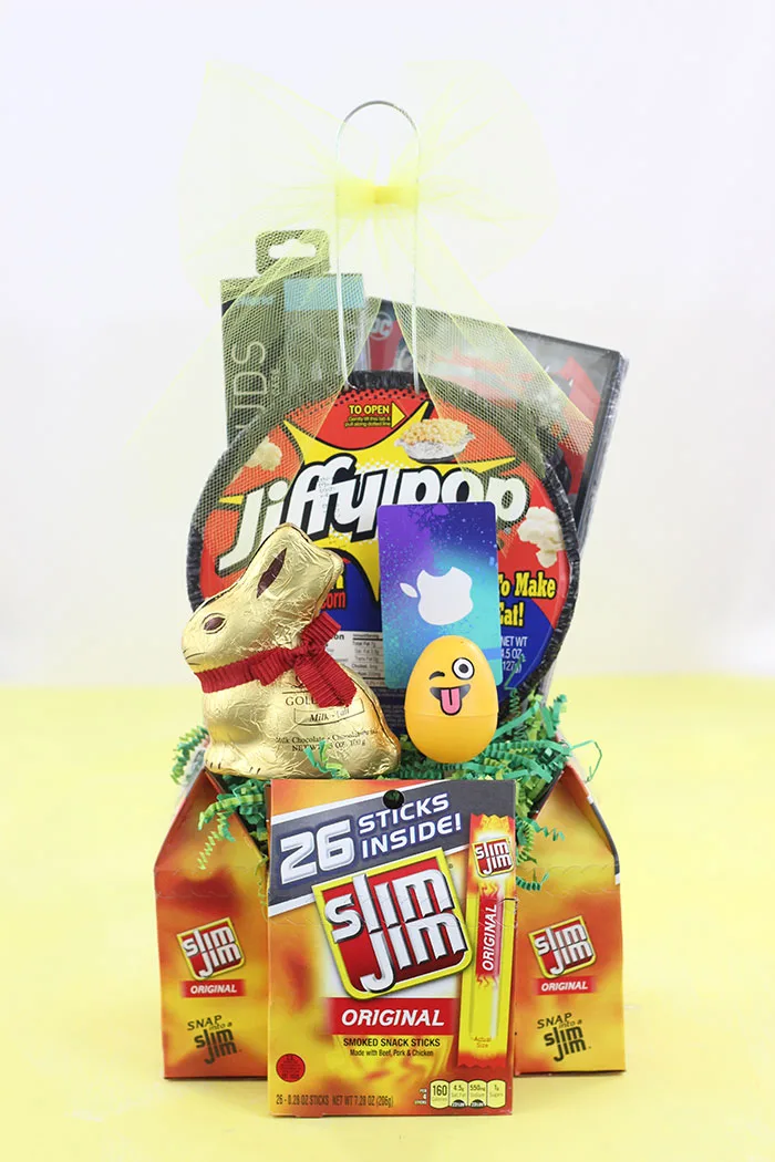 DIY Easter Basket For Men. Use Slim Jim packages and cardboard to make your own basket.