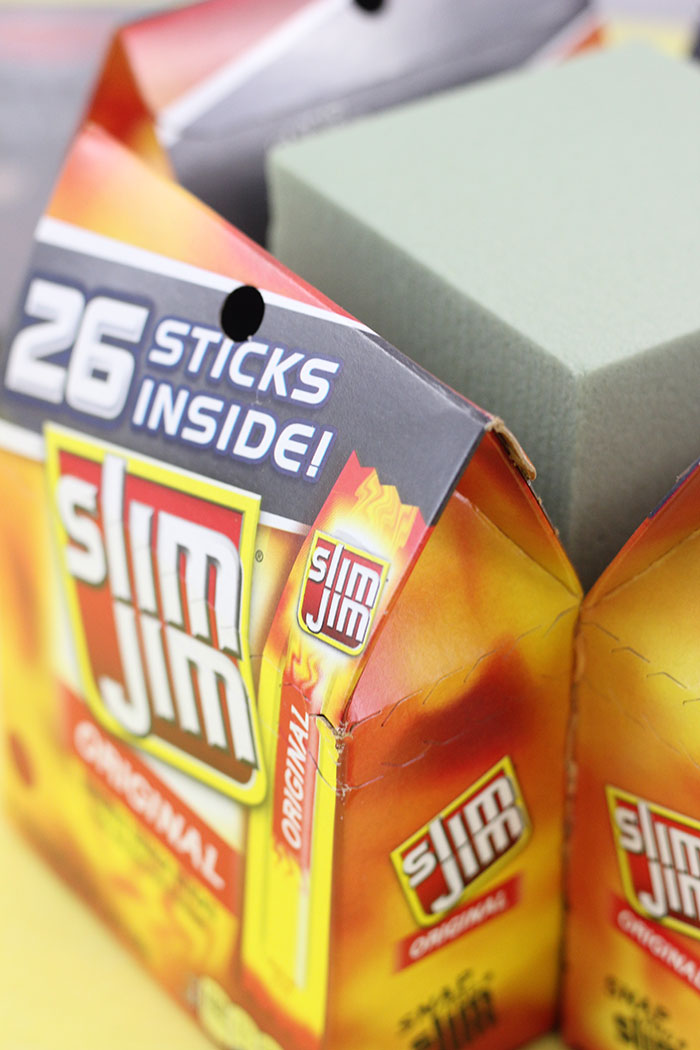 DIY Easter Basket For Men. Use Slim Jim packages and cardboard to make your own basket.