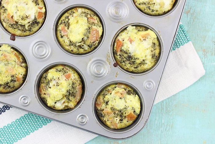 Pesto Omelet Cups. Easy to make with a muffin tin and absolutely delish for breakfast. 