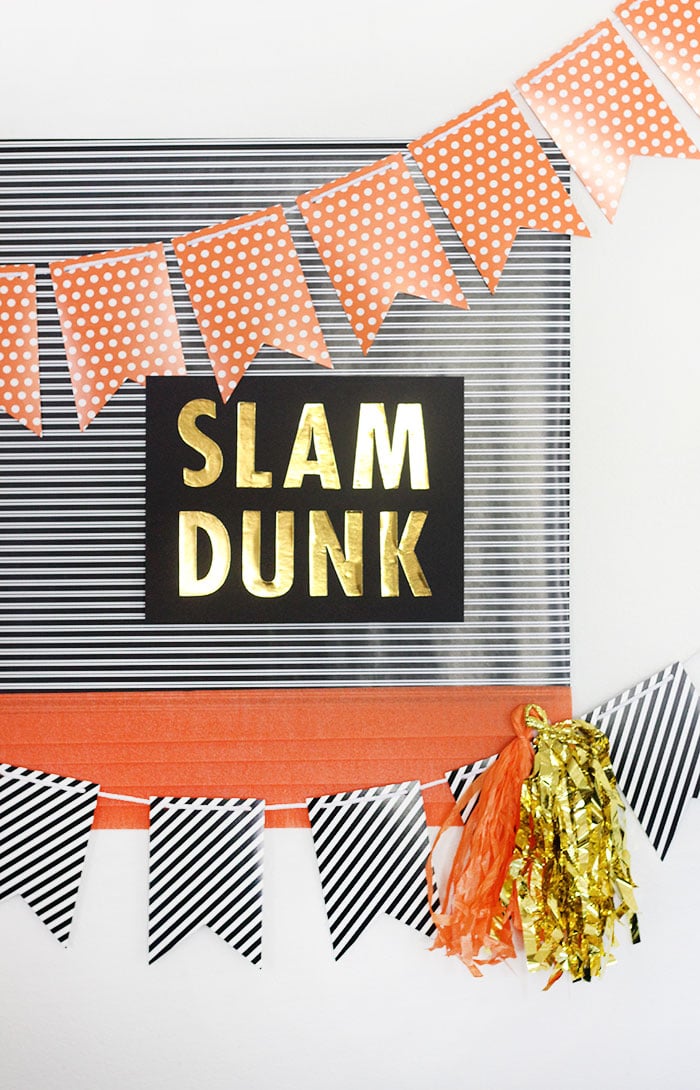 Basketball Party Sign you can make yourself. Slam Dunk. Orange, Black and White Party Theme and Ideas.