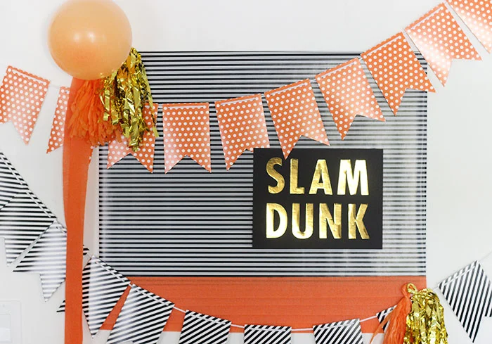 Basketball Party Sign you can make yourself. Slam Dunk. Orange, Black and White Party Theme and Ideas.