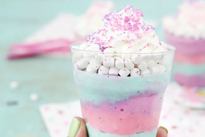 Unicorn Sundaes that are actually low cal. SO easy to make. Perfect for unicorn theme parties.