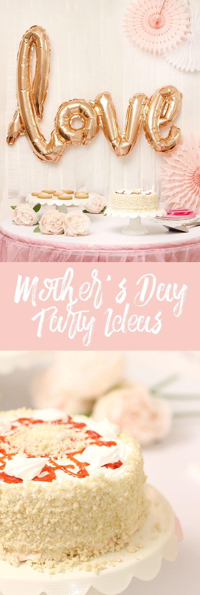 Mother's Day Party. Perfect Ice Cream Cake & Champagne and light pink decor. Pretty Mother's Day Party Ideas galore.