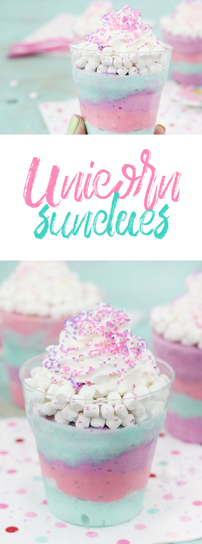 Unicorn Sundaes that are actually low cal. SO easy to make. Perfect for unicorn theme parties. 