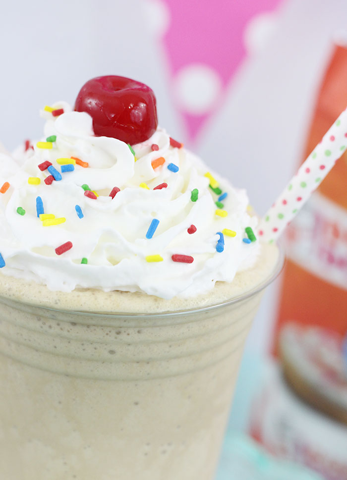 Frozen Iced Coffee with Vanilla Cupcake Flavoring. SO easy and delish. Slurp!