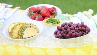 Hydration station for summer. See how to set up an easy cooler in a float and how to stock your station with hydrating food and drinks. Froozer is the perfect frozen snack to cool off with.