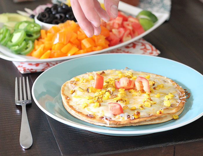 Open Faced Veggie Quesadillas. Awesome Family Serving Ideas to load up on veggies.