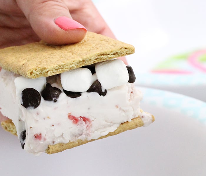 Strawberry S'mores Ice Cream Sandwiches. So easy and yummy. Customize your own ingredients.