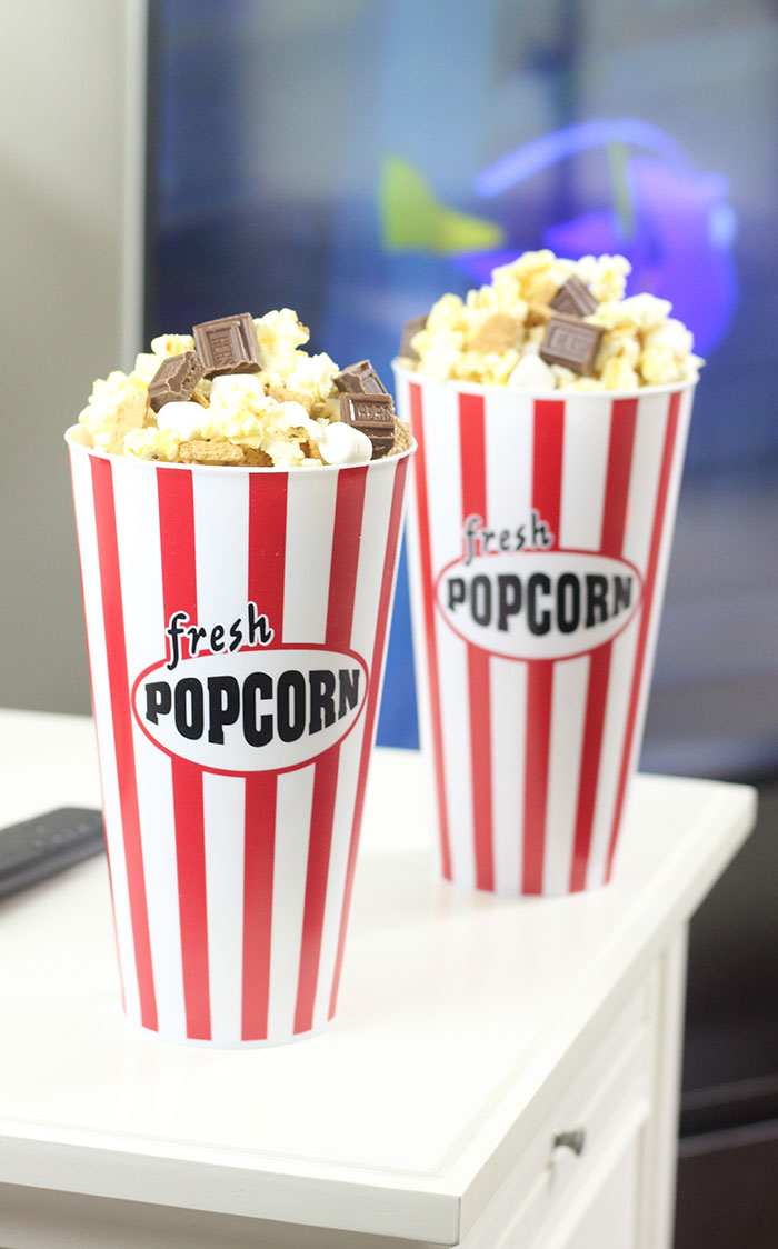 S'mores Popcorn made easy & impromptu movie night ideas.