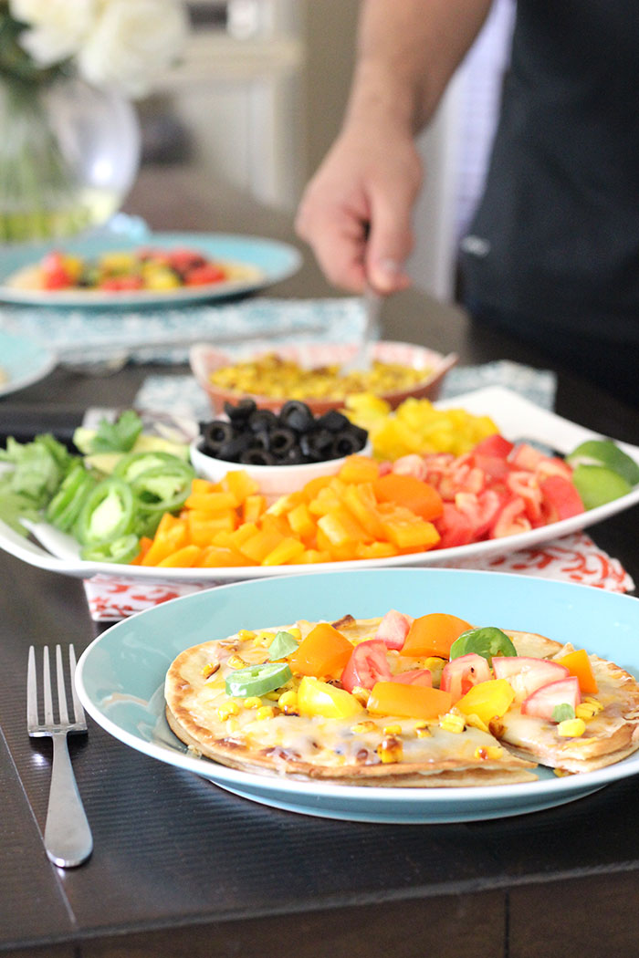 Open Faced Veggie Quesadillas. Awesome Family Serving Ideas to load up on veggies.