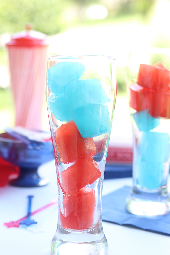 Patriotic Punch. Make colorful juice ice cubes and just add soda for the perfect and simple Labor day recipe.