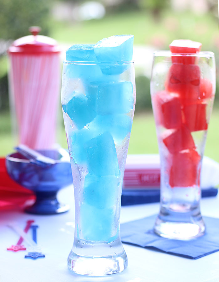 Patriotic Punch. Make colorful juice ice cubes and just add soda for the perfect and simple Labor day recipe.