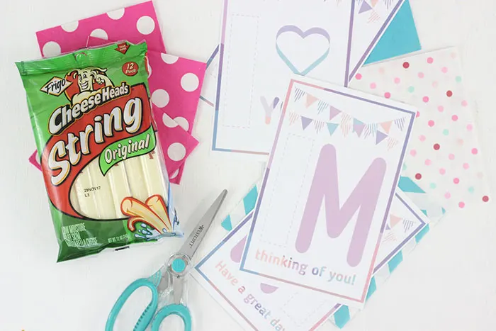 Lunchbox Printables for cheese stick snacks. Super cute way to share love with your kiddos in their lunchbox. 