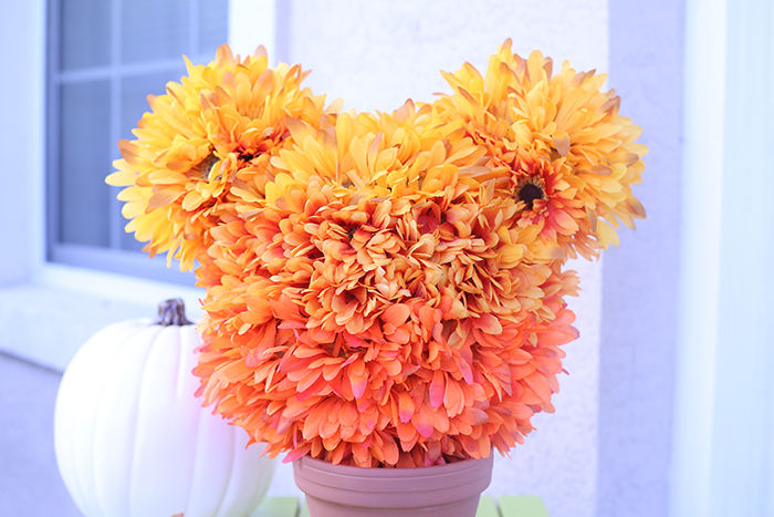 Mickey Topiary for Autumn. Easy faux flowers with ombre colors bring this together beautifully.