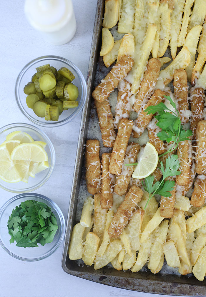 Fish & Chips Sheet Pan Nachos. Yummy flavor combo that you HAVE to try.