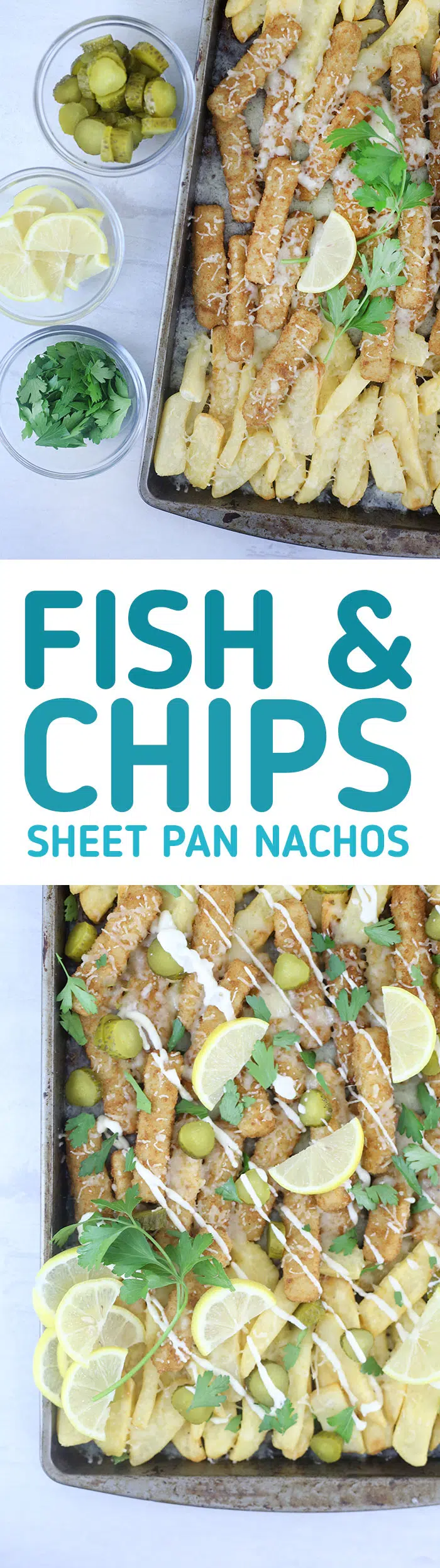 Fish & Chips Sheet Pan Nachos. Yummy flavor combo that you HAVE to try.