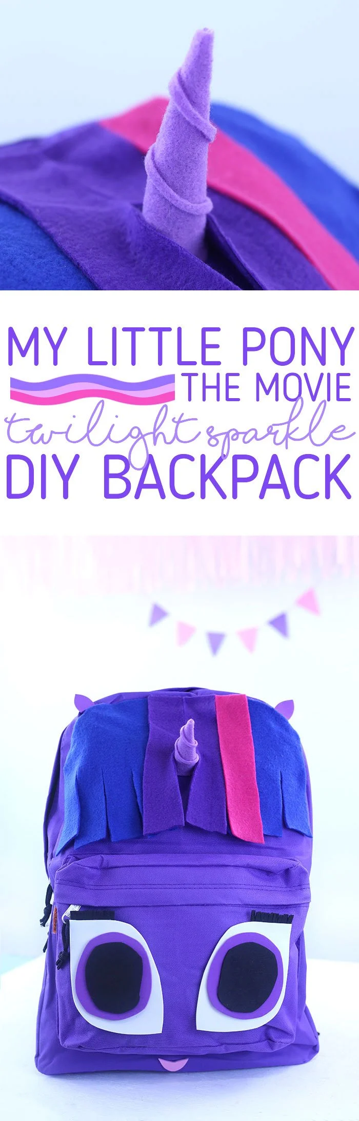 MLP DIY. Celebrate My Little Pony The Movie in theaters on 10/6 with this super cute Twilight Sparkle backpack DIY project.