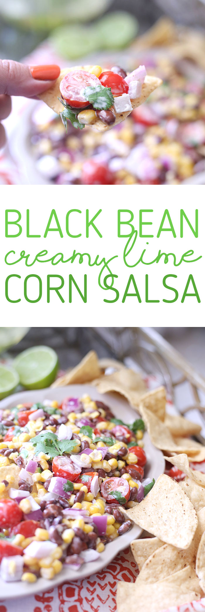 Black Bean & Corn Salsa with a creamy lime dressing. SO easy and so fresh.