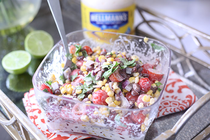 Black Bean & Corn Salsa with a creamy lime dressing. SO easy and so fresh.