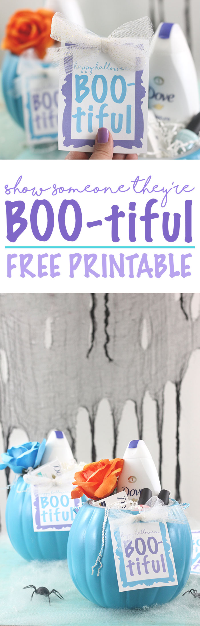 Halloween DIY Gift Idea. Show someone they're BOO-tiful with a self esteem boosting gift. Free printable gift tag for Halloween.