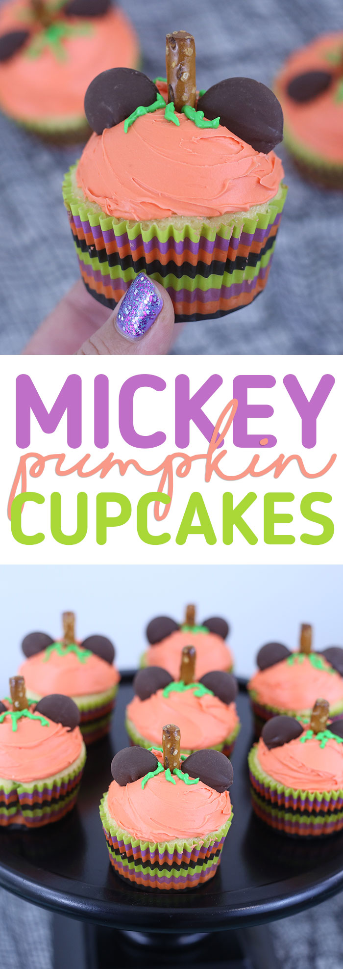 Mickey Pumpkin Cupcakes. SO easy and adorable. Perfect for fall or Halloween.