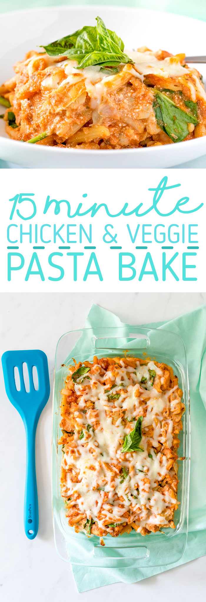 15 minute chicken and veggie pasta bake