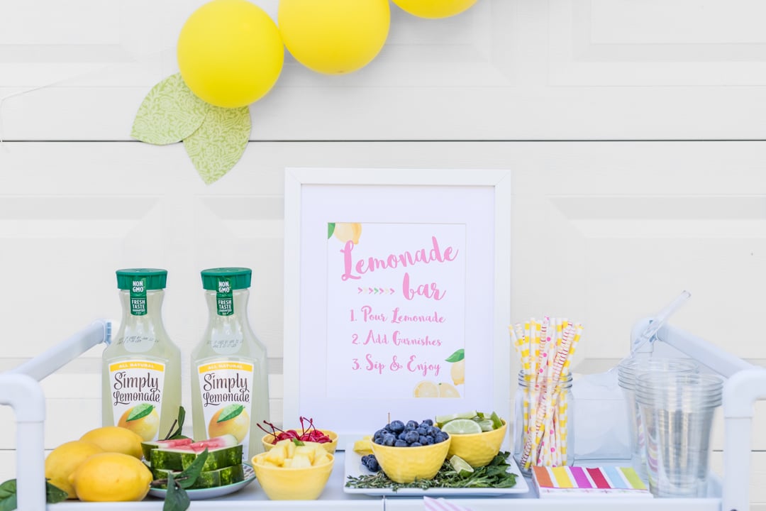 Lemonade Bar Cart Ideas. Best of summer all on one bar cart from lemonade to amazing garnishes.