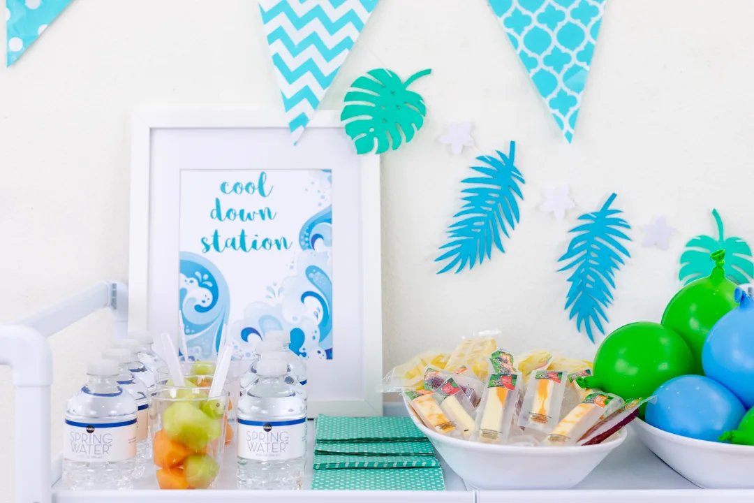 Cool Down Station Ideas. Hydration Station for kids. Party Table. 