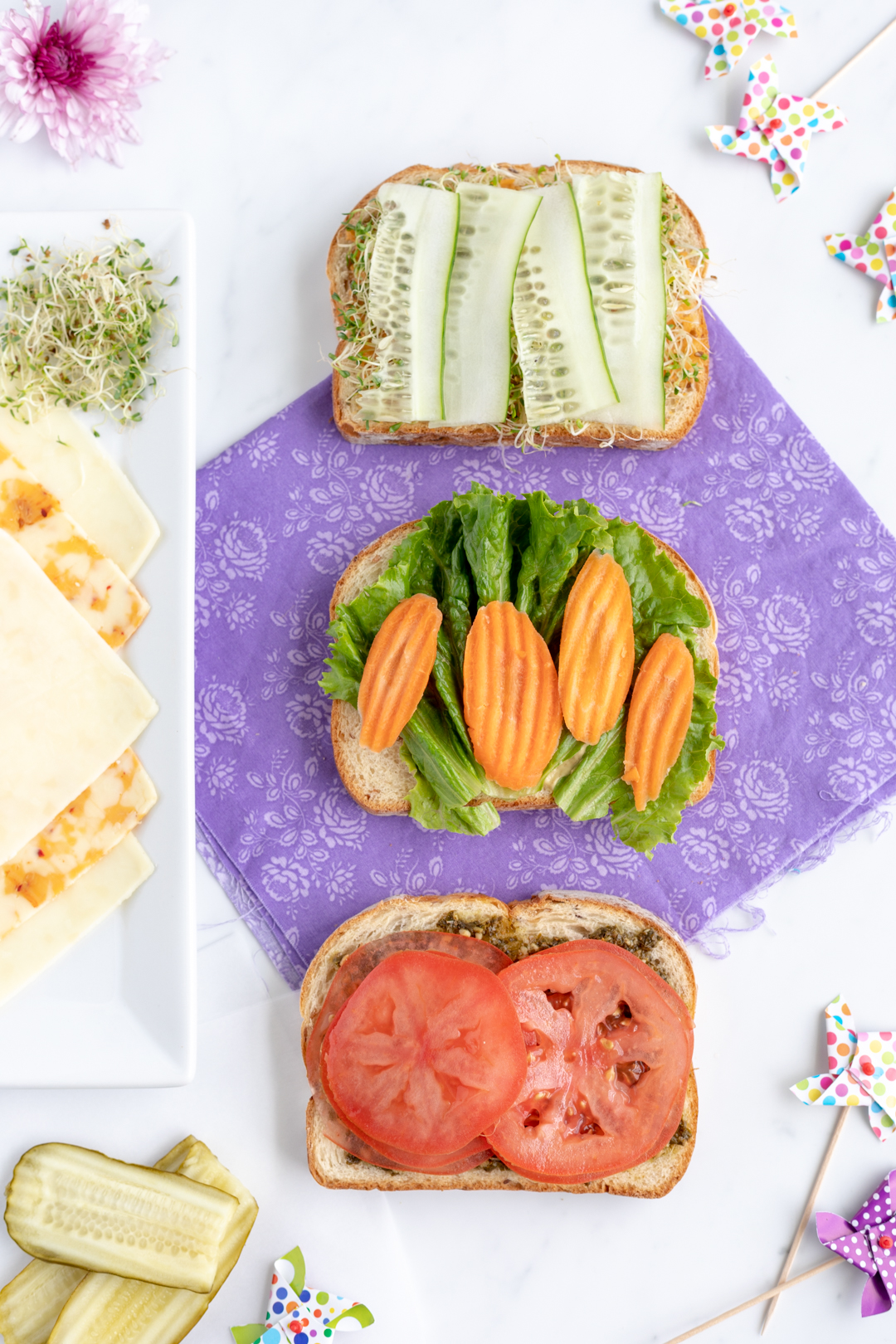 Picnic Sandwiches. Veggie packed sandwiches.