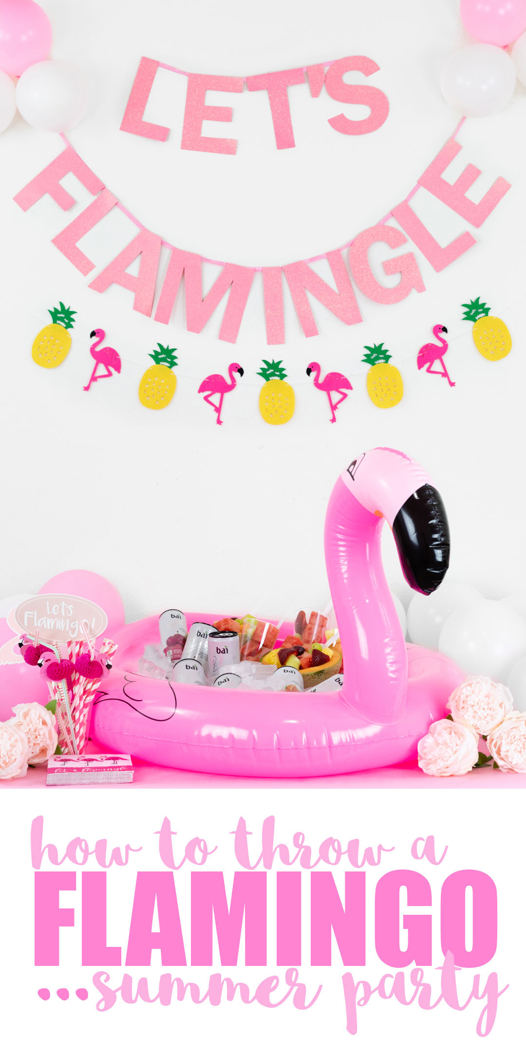 Flamingo Themed Party for Summer featuring Bai Bubbles.