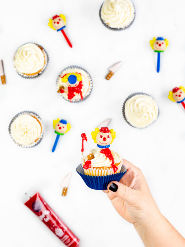 Killer Clown Cupcakes. Perfect for Halloween.