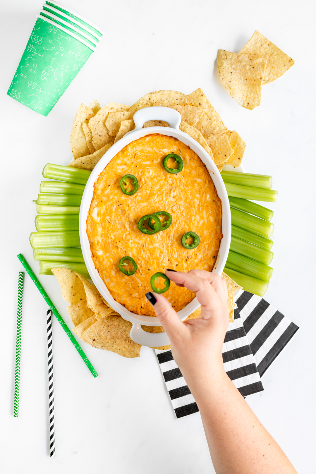 placing jalapeno on top of casserole