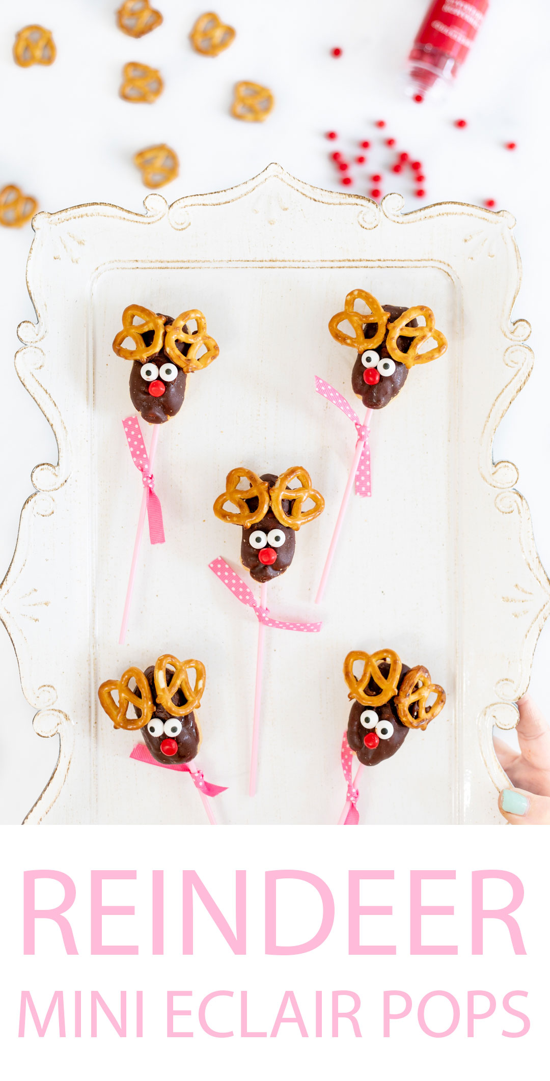 Reindeer Pops made with mini eclairs.