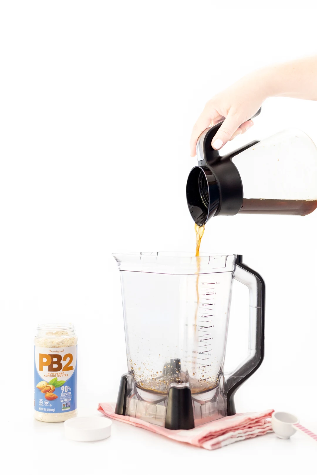 pouring coffee into a blender