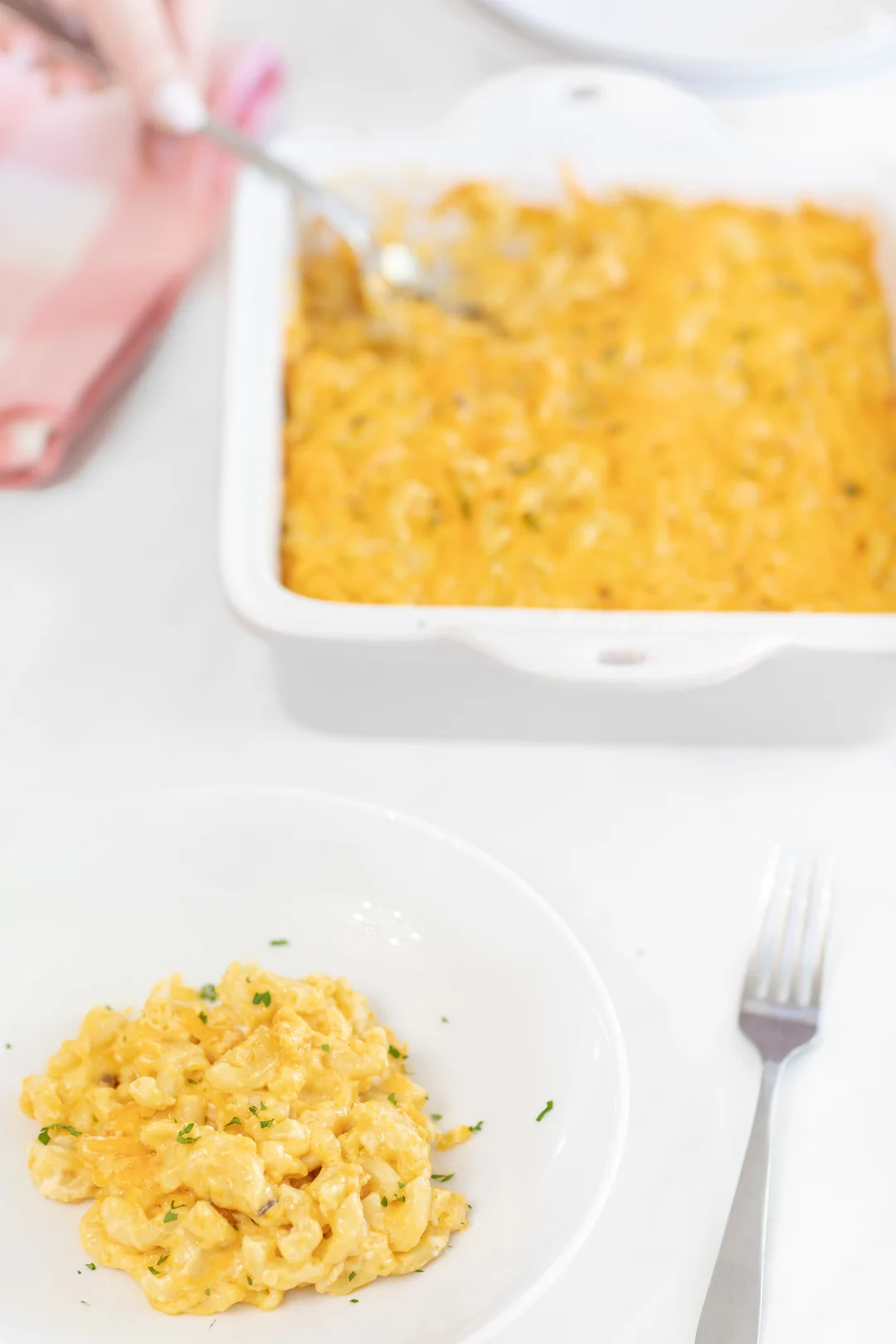 Macaroni and cheese serving dish.
