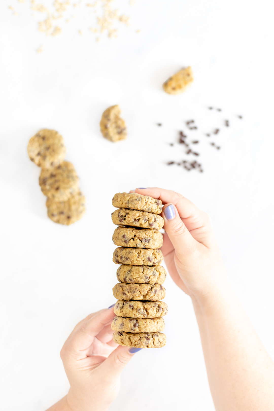 big stack of round oatmeal cookies
