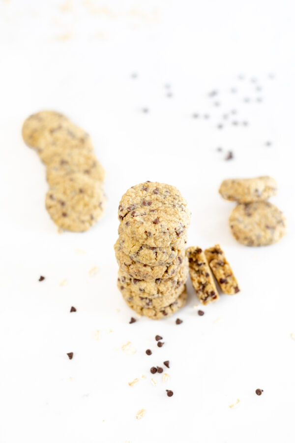 stacked oatmeal cookies with chocolate chips