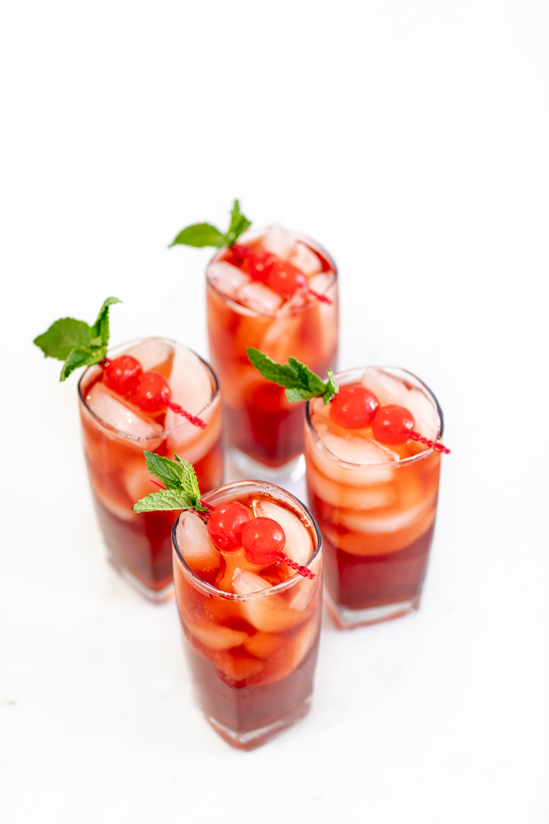 sweet cherry iced tea in glasses