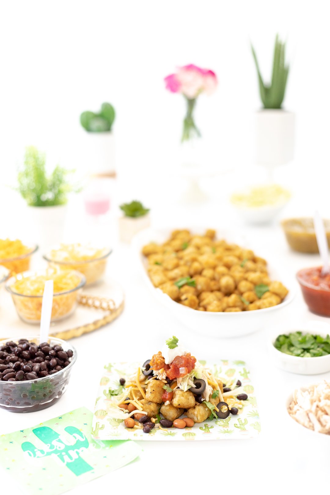 loaded potato tots with nacho toppings