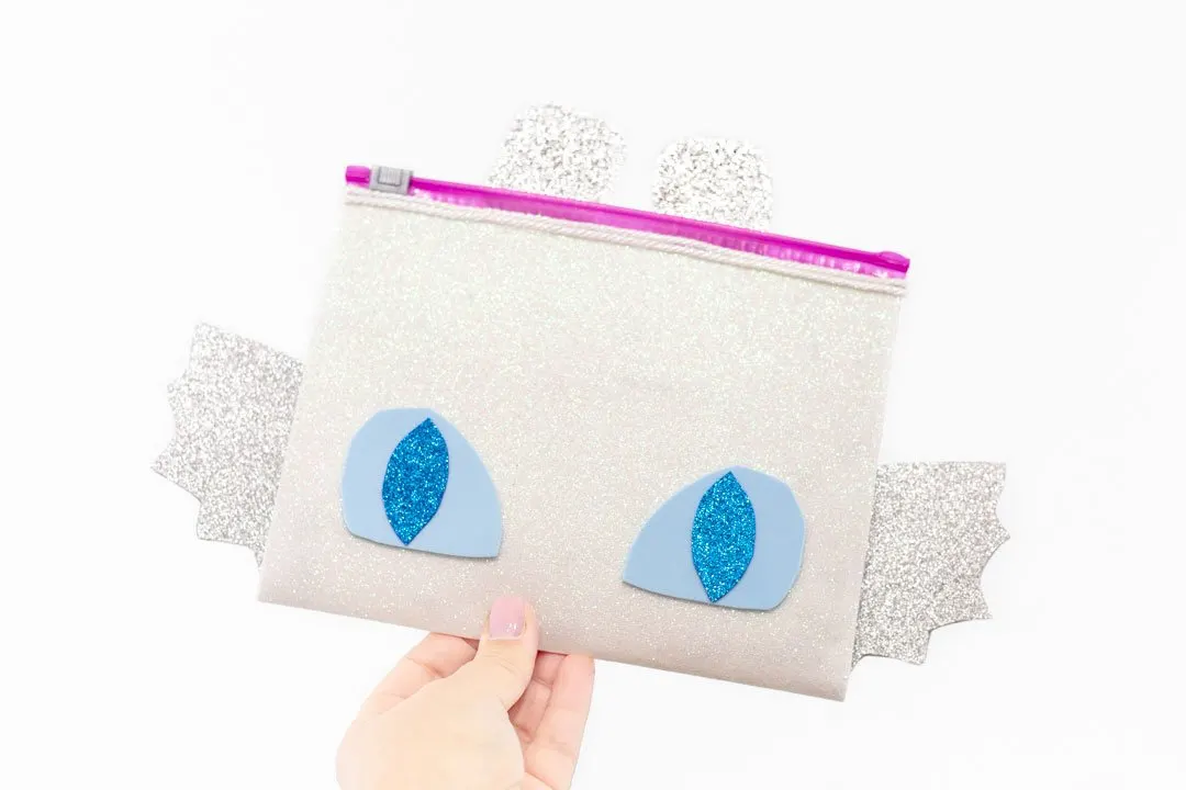 girl dragon pouch with glitter sheets and duck tape
