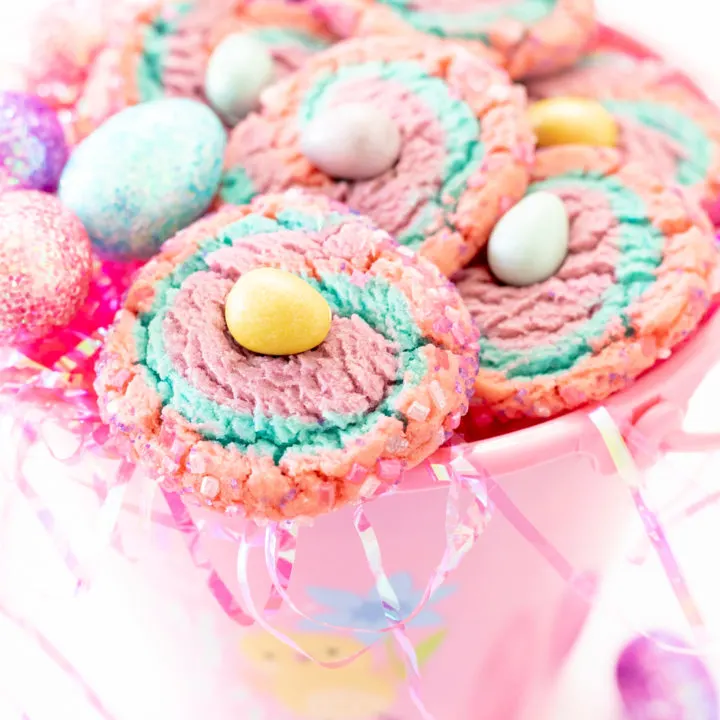 easter basket filled with swirl cookies