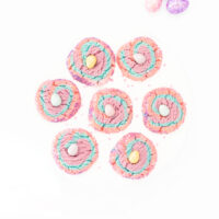 plate of pink swirled cookies